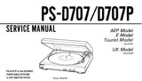 SONY PS-D707 PS-D707P STEREO TURNTABLE SYSTEM SERVICE MANUAL INC PCB SCHEM DIAG AND PARTS LIST 8 PAGES ENG