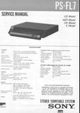 SONY PS-FL7 STEREO TURNTABLE SYSTEM SERVICE MANUAL INC BLK DIAG PCBS SCHEM DIAG AND PARTS LIST 18 PAGES ENG