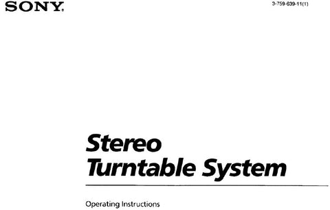 SONY PS-J10 STEREO TURNTABLE SYSTEM OPERATING INSTRUCTIONS 16 PAGES ENG