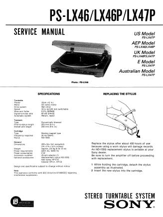 SONY PS-LX49 PS-LX49P STEREO TURNTABLE SYSTEM SERVICE MANUAL INC SCHEM DIAG AND PARTS LIST 6 PAGES ENG