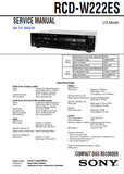 SONY RCD-W222ES CD RECORDER SERVICE MANUAL INC BLK DIAGS PCBS SCHEM DIAGS AND PARTS LIST 106 PAGES ENG