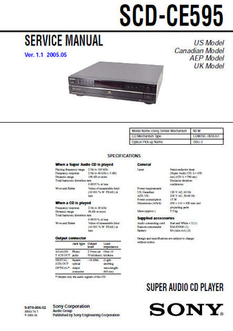 SONY SCD-CE595 SUPER AUDIO CD PLAYER SERVICE MANUAL INC BLK DIAG PCBS SCHEM DIAGS AND PARTS LIST 38 PAGES ENG