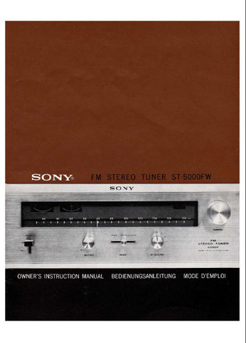 SONY ST-5000FW FM STEREO FM AM TUNER OWNER'S INSTRUCTION MANUAL INC BLK DIAG 36 PAGES ENG DEUT FRANC