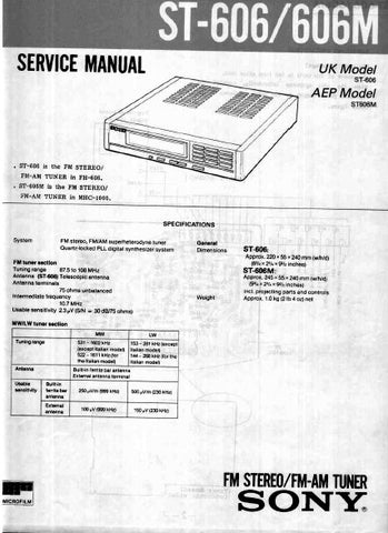 SONY ST-606 ST-606M FM STEREO FM AM TUNER SERVICE MANUAL INC PCBS SCHEM DIAG AND PARTS LIST 18 PAGES ENG