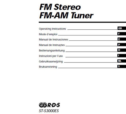 SONY ST-S3000ES FM STEREO FM AM TUNER OPERATING INSTRUCTIONS 128 PAGES ENG FRANC ESP PORT DEUT ITAL NL SWED