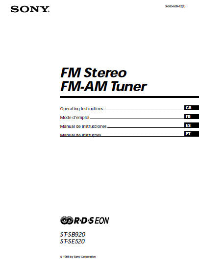 SONY ST-SB920 ST-SE520 FM STEREO FM AM TUNER OPERATING INSTRUCTIONS 72 PAGES ENG FRANC ESP PORT