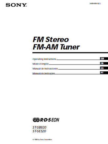 SONY ST-SB920 ST-SE520 FM STEREO FM AM TUNER OPERATING INSTRUCTIONS 72 PAGES ENG FRANC ESP PORT