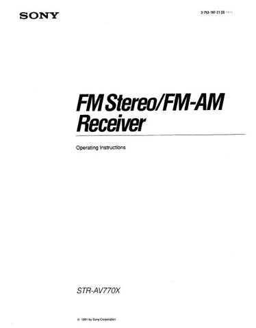 SONY STR-AV770X FM STEREO FM AM RECEIVER OPERATING INSTRUCTIONS 27 PAGES ENG