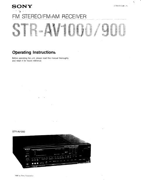 SONY STR-AV900 STR-AV1000 FM STEREO FM AM RECEIVER OPERATING INSTRUCTIONS 42 PAGES ENG