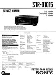 SONY STR-D1015 FM STEREO FM AM RECEIVER SERVICE MANUAL INC BLK DIAGS PCBS SCHEM DIAGS AND PARTS LIST 46 PAGES ENG