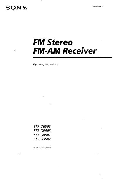 SONY STR-D350Z STR-D450Z STR-DE405 STR-DE505 FM STEREO FM AM RECEIVER OPERATING INSTRUCTIONS 23 PAGES ENG