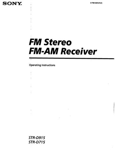 SONY STR-D715 STR-D915 FM STEREO FM AM RECEIVER OPERATING INSTRUCTIONS 17 PAGES ENG