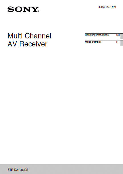 SONY STR-DA1800ES MULTI CHANNEL AV RECEIVER OPERATING INSTRUCTIONS 288 PAGES ENG