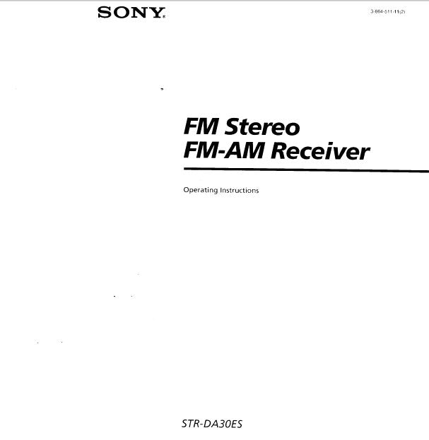 SONY STR-DA30ES FM STEREO FM AM RECEIVER OPERATING INSTRUCTIONS 51 PAGES ENG