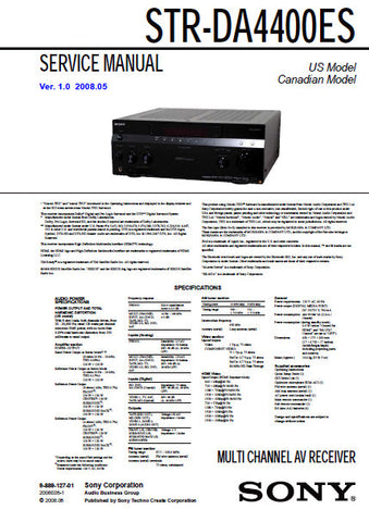 SONY STR-DA4400ES MULTI CHANNEL AV RECEIVER SERVICE MANUAL INC BLK DIAGS PCBS SCHEM DIAGS AND PARTS LIST 206 PAGES ENG