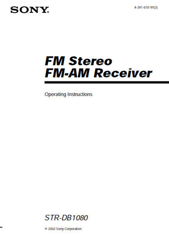 SONY STR-DB1080 FM STEREO FM AM RECEIVER OPERATING INSTRUCTIONS 72 PAGES ENG