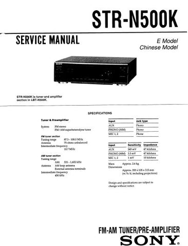 SONY STR-N500K FM AM TUNER PREAMPLIFIER SERVICE MANUAL INC PCBS SCHEM DIAGS AND PARTS LIST 21 PAGES ENG