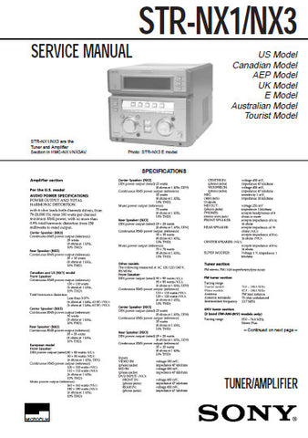 SONY STR-NX1 STR-NX3 TUNER AMPLIFIER SERVICE MANUAL INC PCBS SCHEM DIAGS AND PARTS LIST 42 PAGES ENG