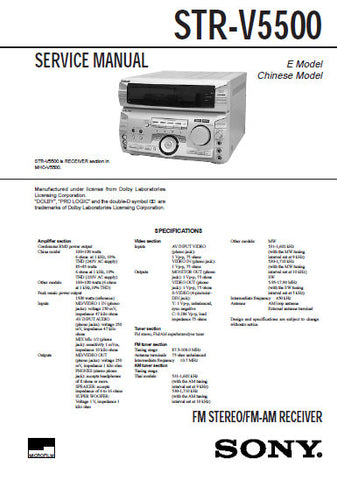 SONY STR-V5500 FM STEREO FM AM RECEIVER SERVICE MANUAL INC PCBS SCHEM DIAGS AND PARTS LIST 22 PAGES ENG