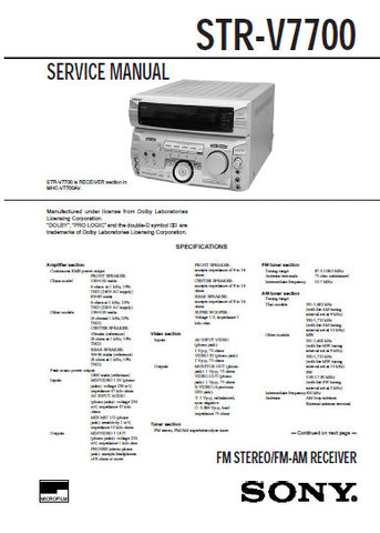 SONY STR-V7700 FM STEREO FM AM RECEIVER SERVICE MANUAL INC PCBS SCHEM DIAGS AND PARTS LIST 31 PAGES ENG