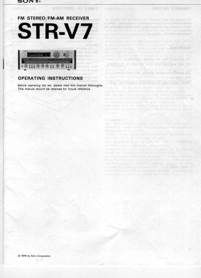 SONY STR-V7 FM STEREO FM AM RECEIVER OPERATING INSTRUCTIONS 20 PAGES ENG