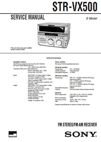 SONY STR-VX500 FM STEREO FM AM RECEIVER SERVICE MANUAL INC BLK DIAGS PCBS SCHEM DIAGS AND PARTS LIST 46 PAGES ENG
