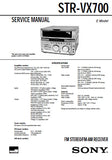 SONY STR-VX700 FM STEREO FM AM RECEIVER SERVICE MANUAL INC BLK DIAGS PCBS SCHEM DIAGS AND PARTS LIST 48 PAGES ENG