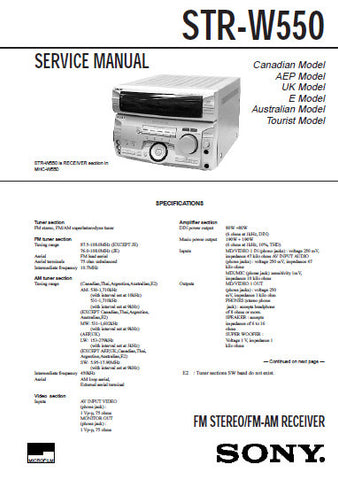 SONY STR-W550 FM STEREO FM AM RECEIVER SERVICE MANUAL INC PCBS SCHEM DIAGS AND PARTS LIST 33 PAGES ENG