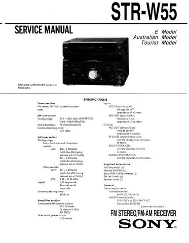 SONY STR-W55 FM STEREO FM AM RECEIVER SERVICE MANUAL INC PCBS SCHEM DIAGS AND PARTS LIST 27 PAGES ENG