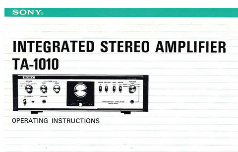 SONY TA-1010 INTEGRATED STEREO AMPLIFIER OPERATING INSTRUCTIONS INC BLK DIAG 8 PAGES ENG