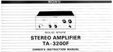 SONY TA-3200F STEREO POWER AMPLIFIER OWNER'S INSTRUCTION MANUALS 16 PAGES ENG