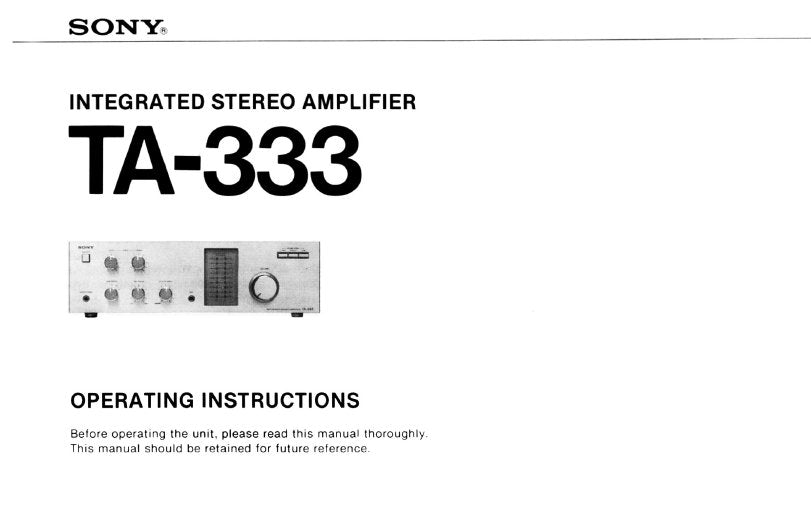 SONY TA-333 INTEGRATED STEREO AMPLIFIER OPERATING INSTRUCTIONS 10 PAGES ENG