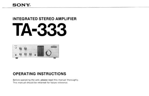 SONY TA-333 INTEGRATED STEREO AMPLIFIER OPERATING INSTRUCTIONS 10 PAGES ENG