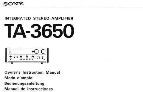 SONY TA-3650 INTEGRATED STEREO AMPLIFIER OWNER'S INSTRUCTION MANUAL INC BLK DIAG 18 PAGES ENG FRANC DEUT ESP