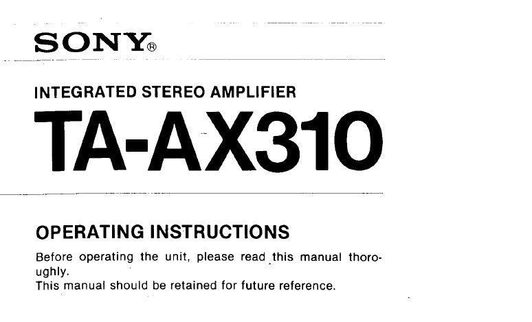 SONY TA-AX310 INTEGRATED STEREO AMPLIFIER OPERATING INSTRUCTIONS 10 PAGES ENG