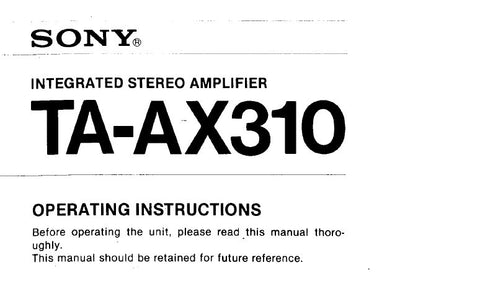 SONY TA-AX310 INTEGRATED STEREO AMPLIFIER OPERATING INSTRUCTIONS 10 PAGES ENG