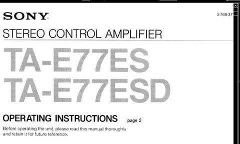 SONY TA-E77ES TA-E77ESD STEREO CONTROL AMPLIFIER OPERATING INSTRUCTIONS 24 PAGES ENG