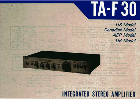 SONY TA-F30 INTEGRATED STEREO AMPLIFIER SERVICE MANUAL INC BLK DIAG PCBS SCHEM DIAG AND PARTS LIST 10 PAGES ENG