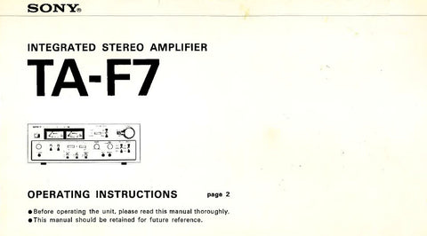 SONY TA-F7 INTEGRATED STEREO AMPLIFIER OPERATING INSTRUCTIONS 17 PAGES ENG