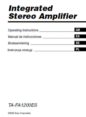 SONY TA-FA1200ES INTEGRATED STEREO AMPLIFIER OPERATING INSTRUCTIONS 91 PAGES ENG ESP SWED POL