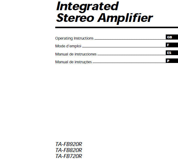 SONY TA-FB720R TA-FB820R TA-FB920R INTEGRATED STEREO AMPLIFIER OPERATING INSTRUCTIONS 48 PAGES ENG FRANC ESP PORT