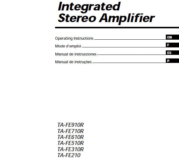 SONY TA-FE210 TA-FE310R TA-FE510R TA-FE610R TA-FE710R TA-FE910R INTEGRATED STEREO AMPLIFIER OPERATING INSTRUCTIONS 48 PAGES ENG FRANC ESP PORT