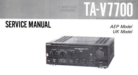 SONY TA-V7700 INTEGRATED STEREO AMPLIFIER SERVICE MANUAL INC PCBS SCHEM DIAGS AND PARTS LIST 17 PAGES ENG
