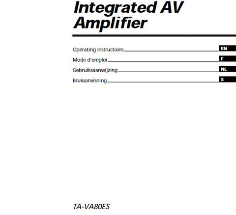 SONY TA-VA80ES INTEGRATED AV AMPLIFIER OPERATING INSTRUCTIONS 132 PAGES ENG FRANC NL SW