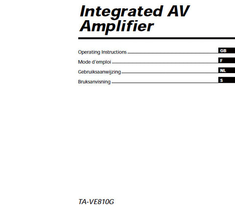 SONY TA-VE810G INTEGRATED AV AMPLIFIER OPERATING INSTRUCTIONS 194 PAGES ENG FRANC NL SW