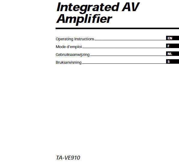 SONY TA-VE910 INTEGRATED AV AMPLIFIER OPERATING INSTRUCTIONS 126 PAGES ENG FRANC NL SW