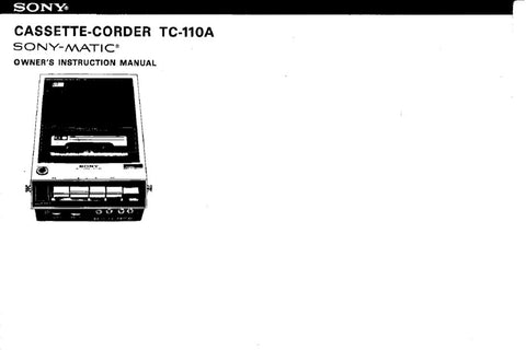 SONY TC-110A CASSETTE TAPE RECORDER OWNER'S INSTRUCTION MANUAL 17 PAGES ENG