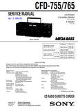 SONY CFD-755 CFD-765 CD RADIO CASSETTE CORDER SERVICE MANUAL INC BLK DIAGS PCBS SCHEM DIAGS AND PARTS LIST 46 PAGES ENG