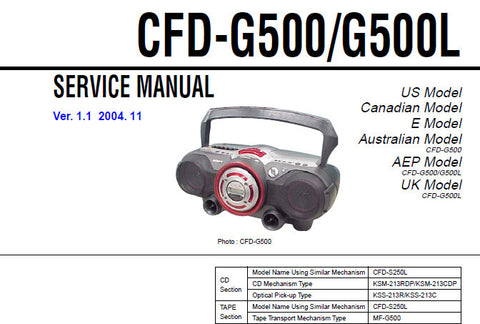 SONY CFD-G500 CFD-G500L CD RADIO CASSETTE-CORDER SERVICE MANUAL INC BLK DIAGS PCBS SCHEM DIAGS AND PARTS LIST 56 PAGES ENG