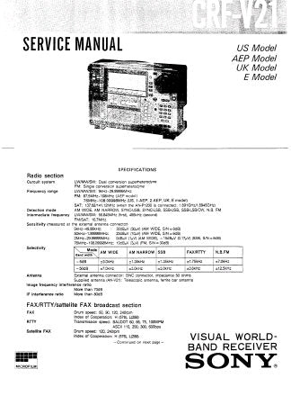 SONY CRF-V21 VISUAL WORLD BAND RECEIVER SERVICE MANUAL INC BLK DIAG SCHEM DIAGS PCBS AND PARTS LIST 155 PAGES ENG